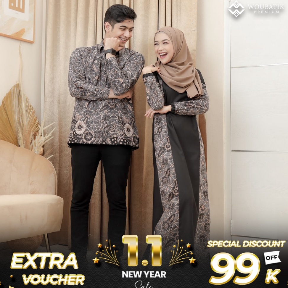 Terlaris trxTtT4 WOUBATIK PREMIUM  Gamis Batik Couple Syari Ria Ricis Dan Teuku Ryan Dress Couple Fe