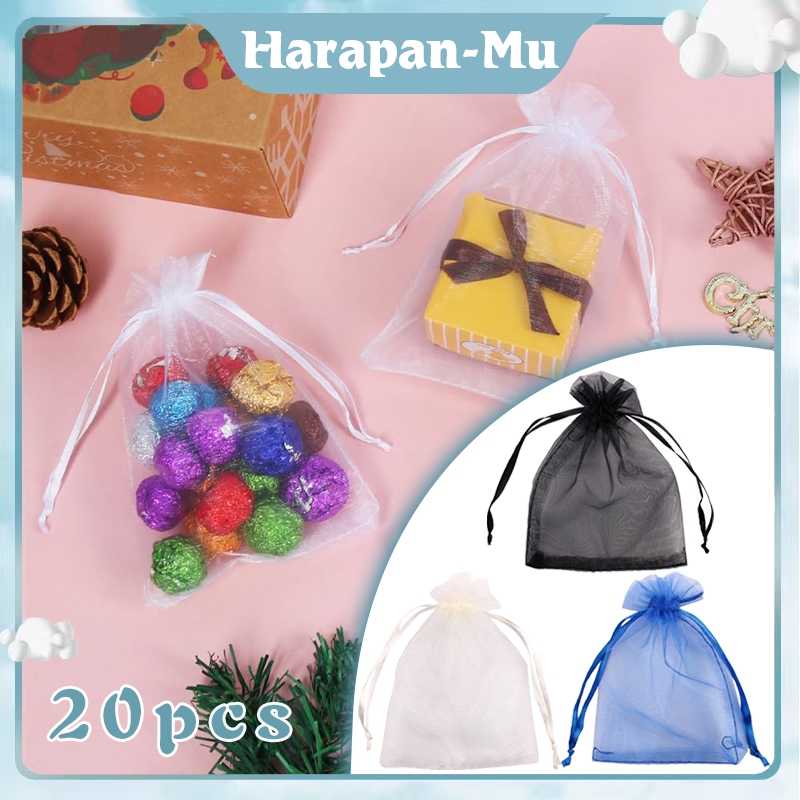 

20pcs Kantong Tile Souvenir Kantong Serut Organza Bag Kantong Permen Kantong Pouch Manik