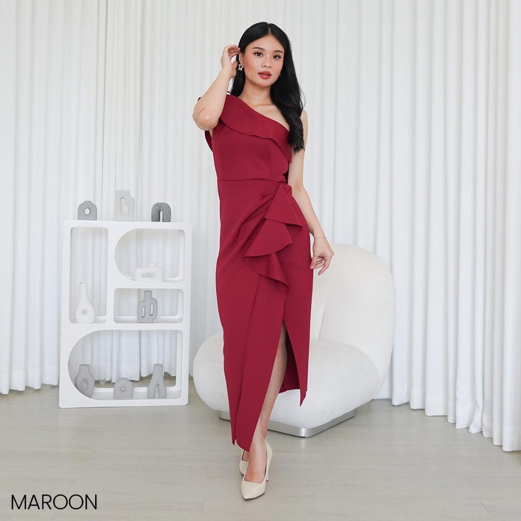 Dress Scuba Benka - Midi Dress Wanita / One Shoulder Dress