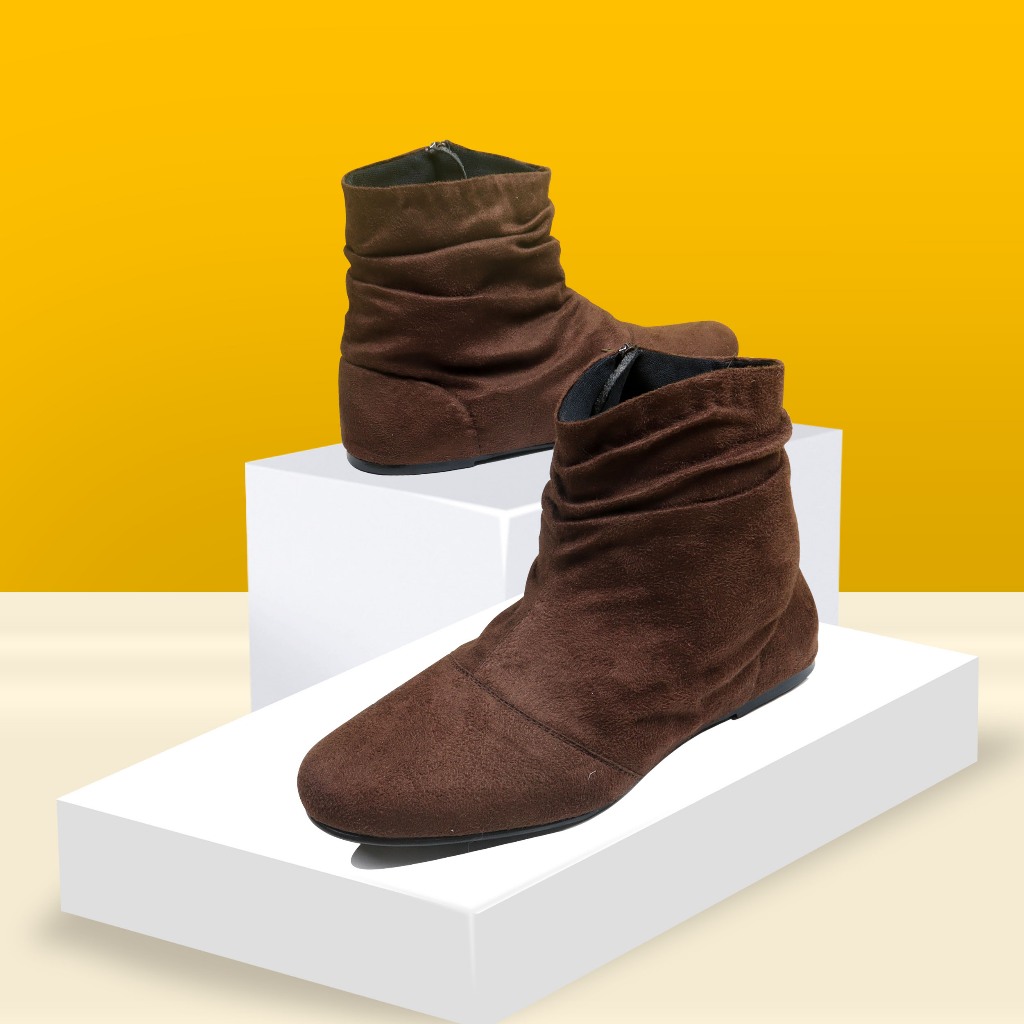 Sepatu Wanita Boots Casual Terbaru Kulit Sintetis Coklat / Sepatu Wanita Terlaris YE 091