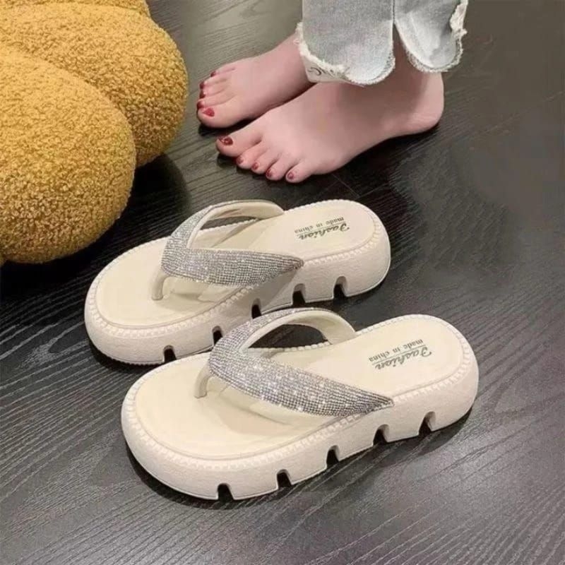 Sandal Jepit Wedges Flatform Wanita Import Kekinian