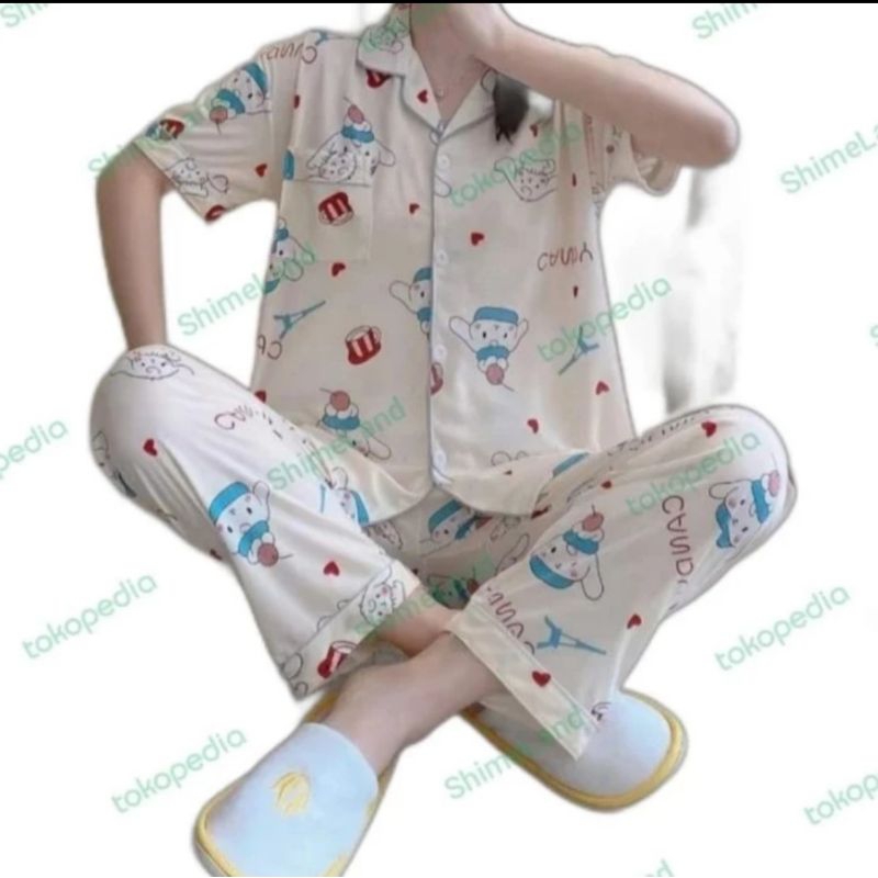Piyama Import Baju Tidur Wanita Korea Style Tangan Celana Panjang