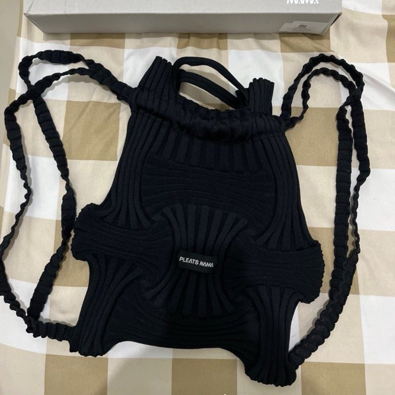 pleats mama black bow backpack bag