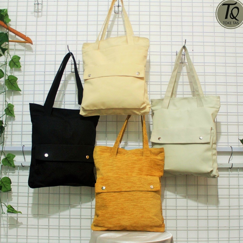 Toke One - Tas Wanita Tote bag fashion sekolah kuliah tote Bag saku kain resleting tote polos kanvas