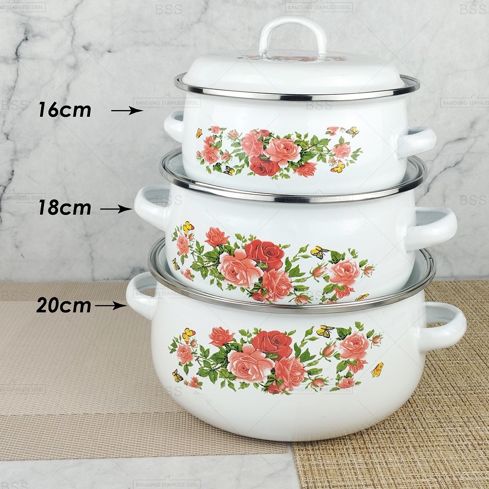 Queen Panci Enamel 3 Susun Tutup Enamel / Panci Soup / Panci bahan Cat