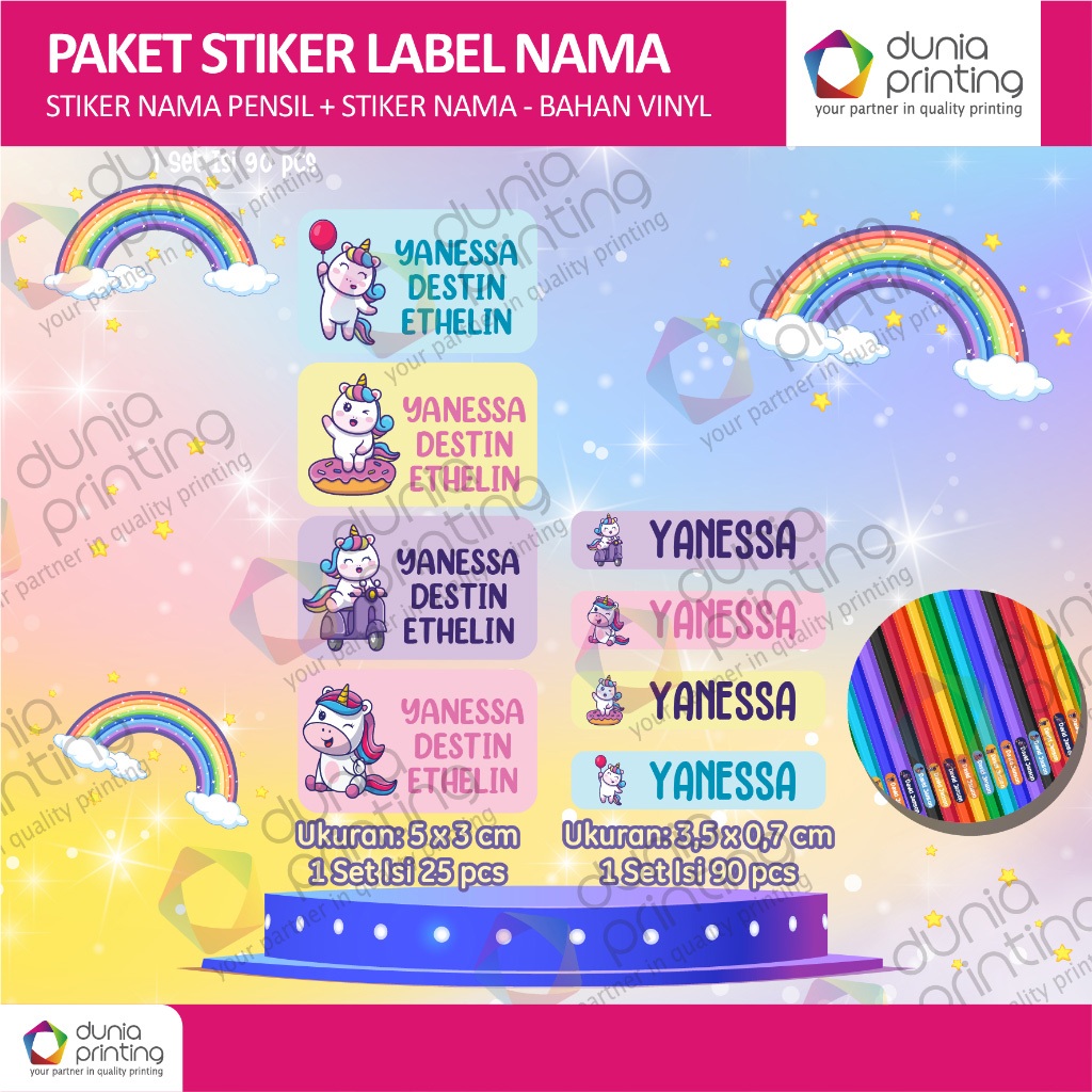 

Stiker label nama + pensil anti air