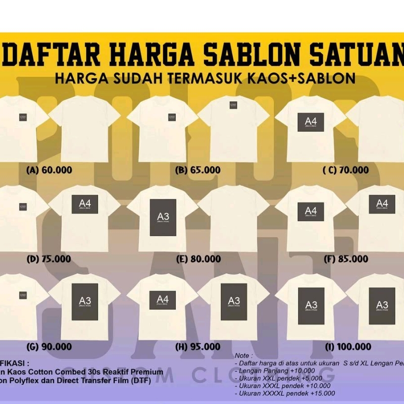 KAOS CUSTOM SABLON DTF / POLYFLEX COMBED 30S