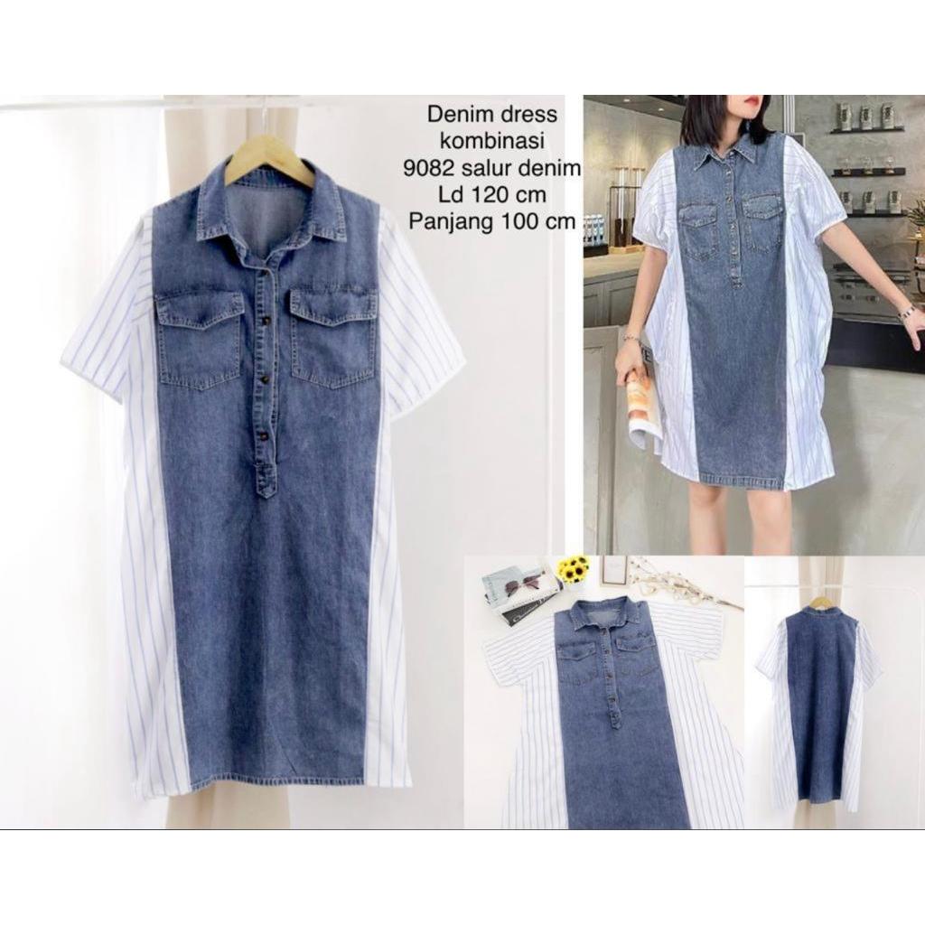 RB4 DRESS KOMBINASI DENIM / DRESS WANITA KATUN KOMBINASI DENIM 9082