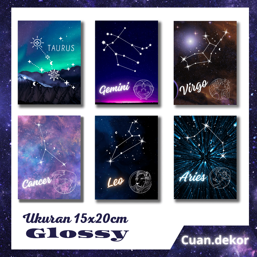 Hiasan Dinding Wall Decor Rasi Bintang Zodiac Kayu Minimalis Modern 15x20cm