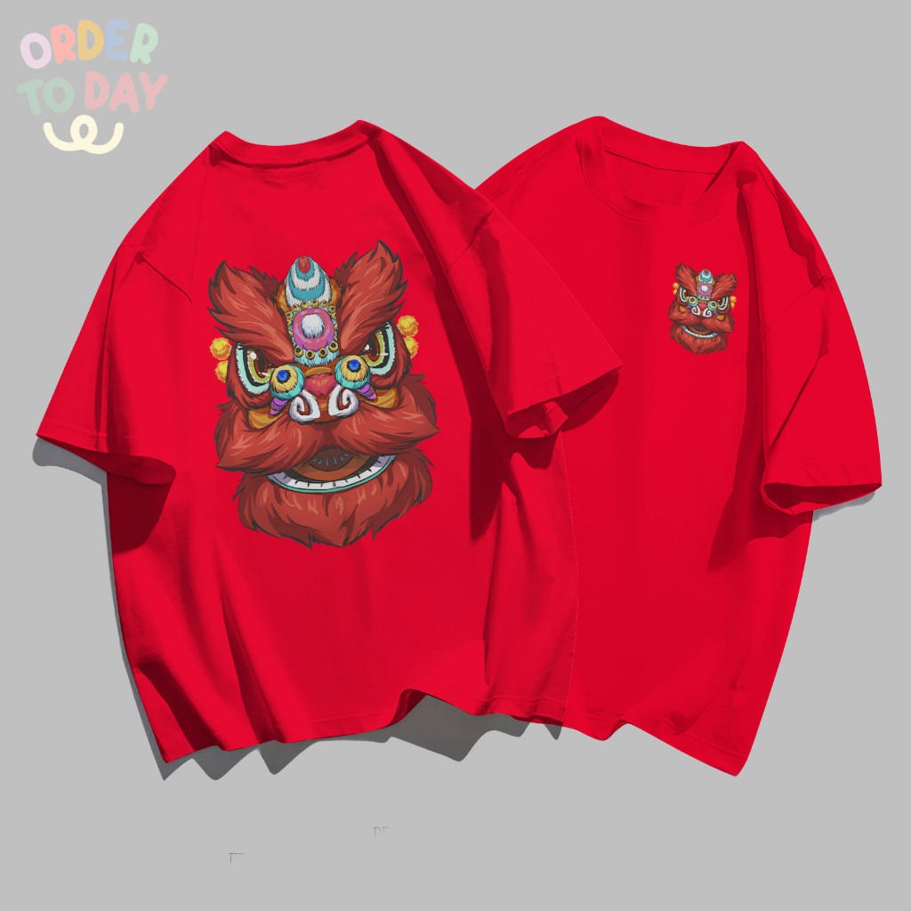 Order To Day Baju T-shirt Oversize Barongsai Edisi Imlek Kaos Pria Wanita Merah Maroon Pink