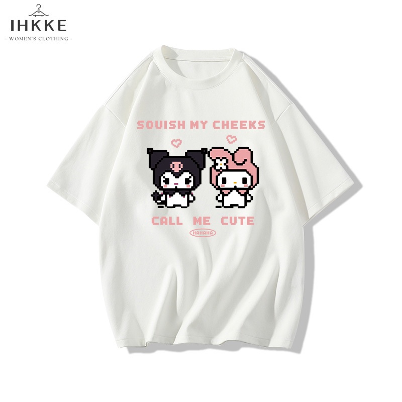 IHKKE Kaos Wanita Baju Oversize  Kuromi Cartoon style T shirt 100% Cotton  Vintage