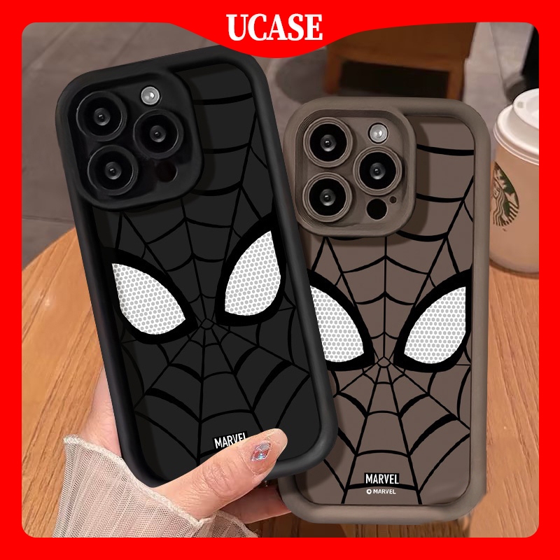 UCASE Cocok untuk casing iPhone 7 8 6 6 S Plus 11 12 mini 14 15 13 Pro Max  ampelas lubang Silikon  White Spiderman casing