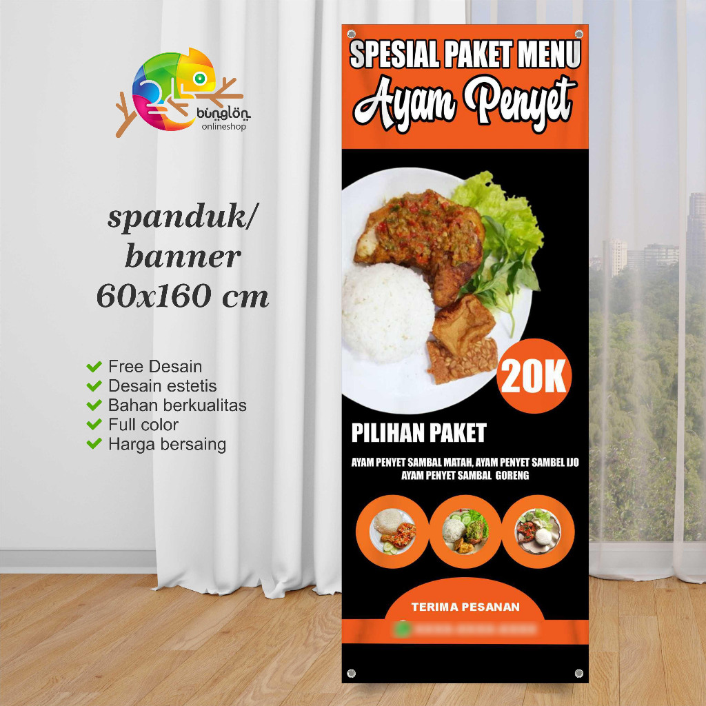 Spanduk 60x160 Banner Paket Menu Ayam Penyet Custom Desain