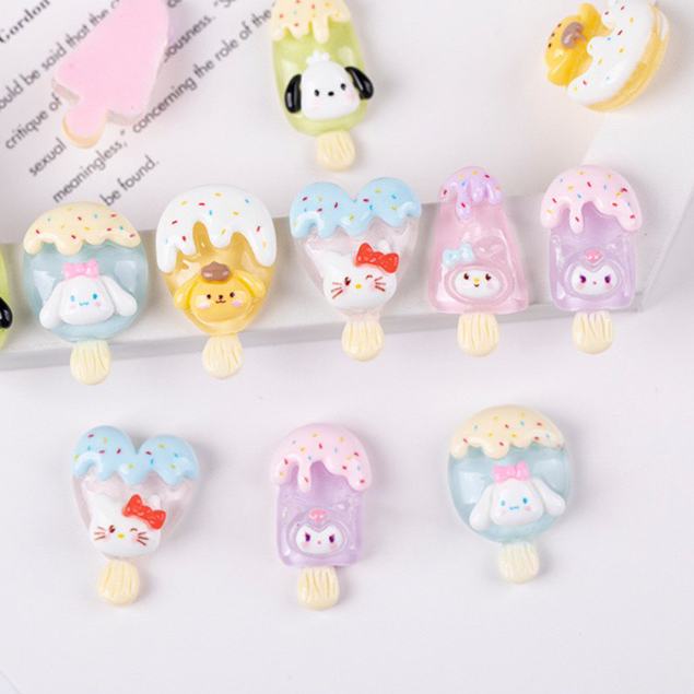 

3D SANRIO ICE CREAM BLING Stiker Dekor DIY Botol Minum , Casing HP Motif Kartun Lucu / Resin Aksesoris Tempel FREE LEM