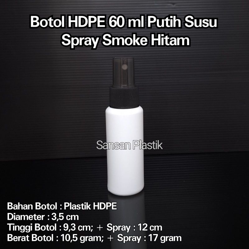 Botol Spray 60 ml hdpe Putih susu spray Smoke Hitam
