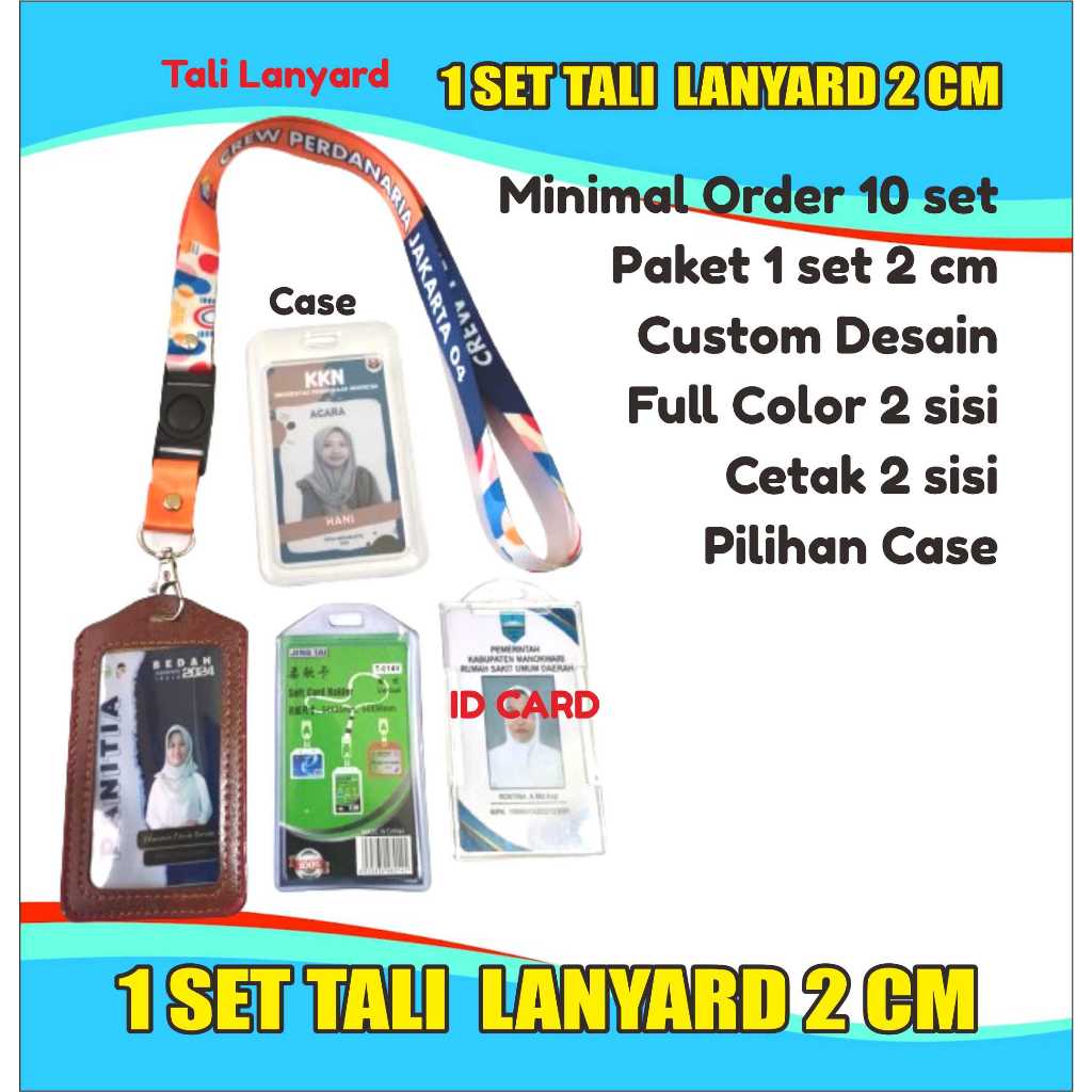

SATU SET PAKET CUSTOM MURAH CETAK Tali Lanyard, ID CARD dan CASE BAGUS