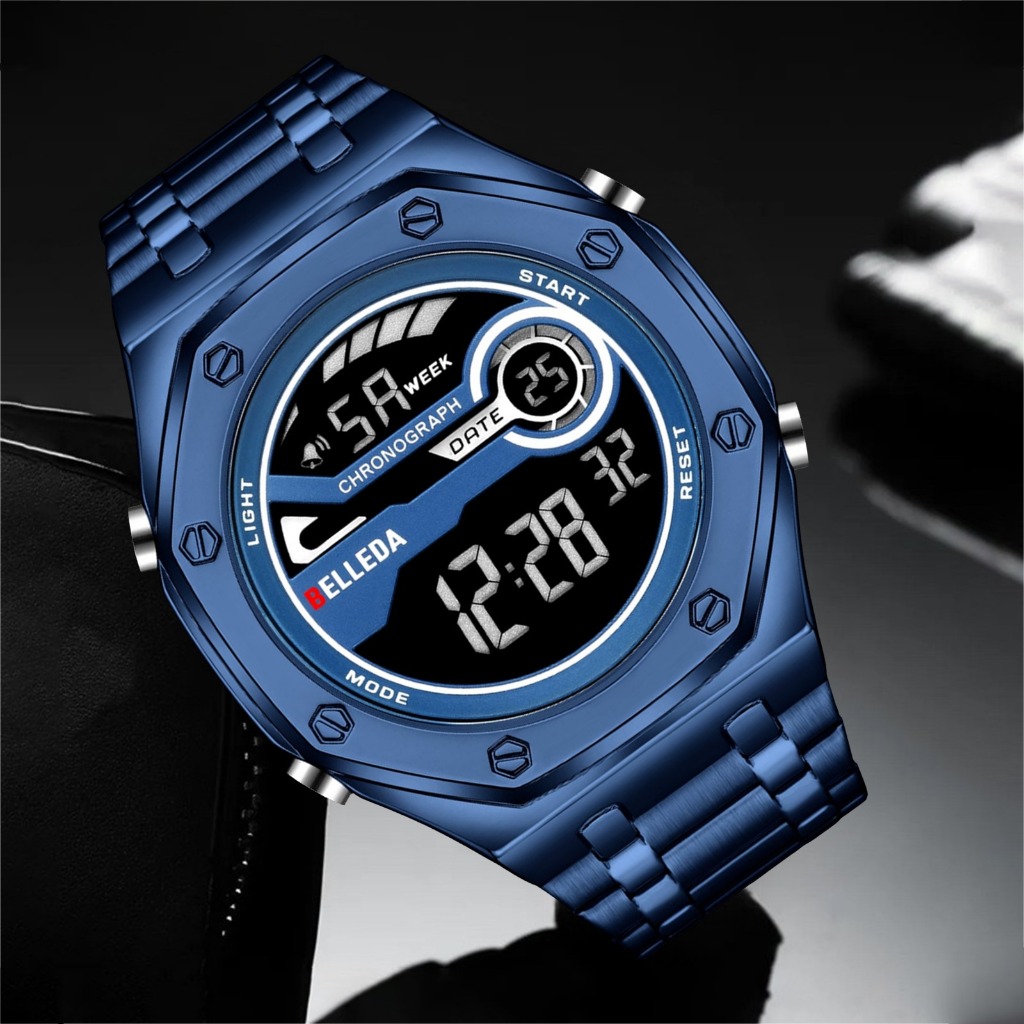 Jam Tangan Pria Belleda 9395 Digital Rantai Stainless Anti Air Man Watch Original