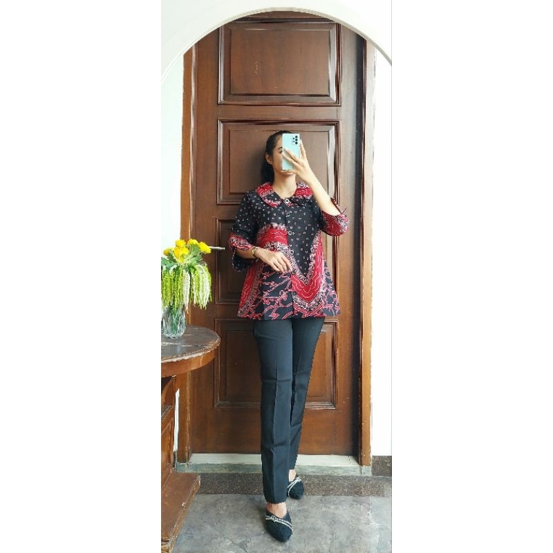 Kemeja full batik Lapis trikot kancing depan full Ori by Edness kayla