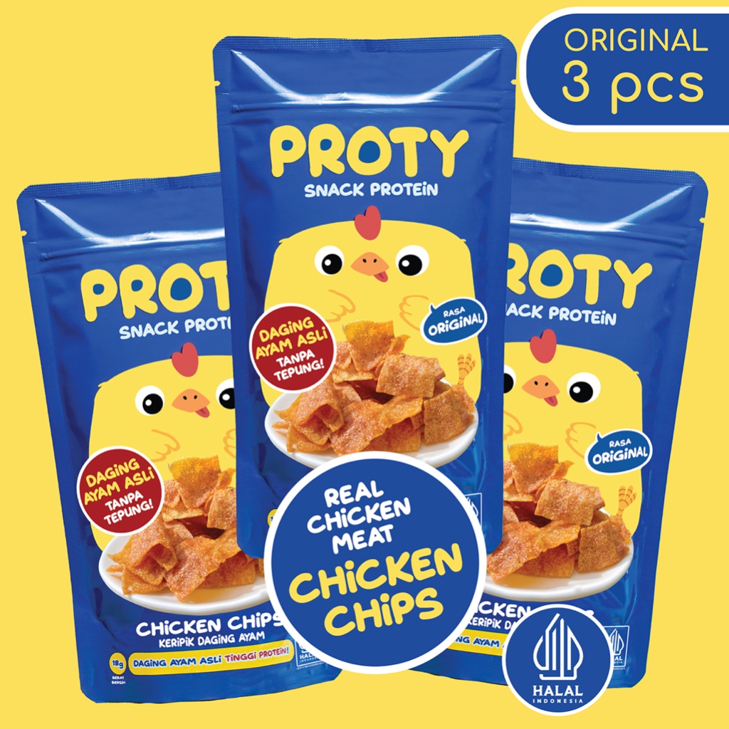 

PROTY Cemilan Protein Chicken Chips Original (Bundle 3 pcs) Snack Anak - Keripik Daging Ayam