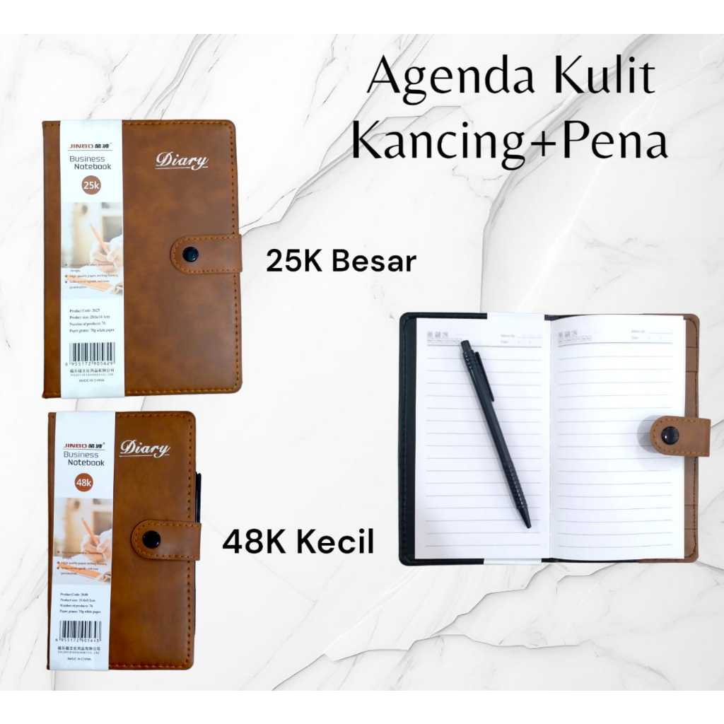 

Notebook Kancing / Buku Agenda Catatan Kerja Kulit Diary ukuran 25k & 48 k plus PENA