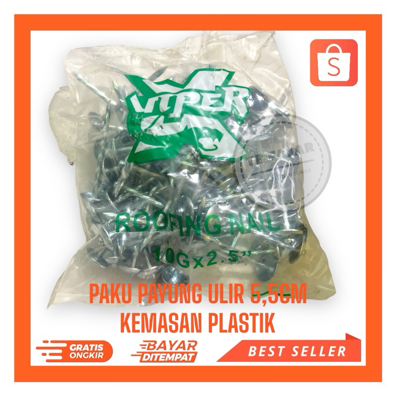 PAKU PAYUNG ULIR / PAKU ASBES PANJANG 5,5cm KEMASAN PLASTIK