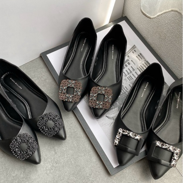 Sepatu flatshoes hitam wanita sol karet anti slip nanda millano