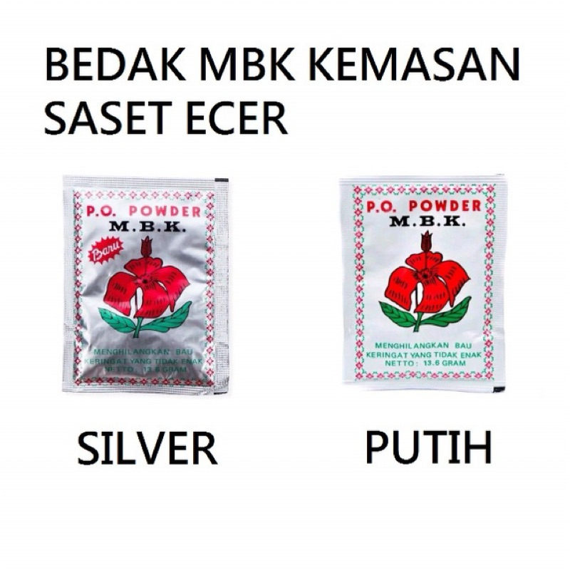 MBK POWDER PUTIH & SILVER SACHET 13,6 GRAM ,KEMASAN POT 60G (BEDAK BAU BADAN) PRIVASI AMAN DEODORAN 