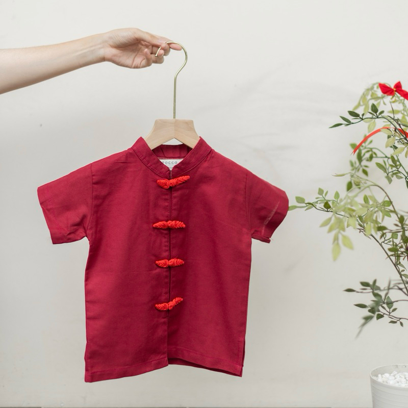Pocca- Ryuu Cheongsam Top Linen Kids Boy | Top Anak Laki Laki Qipao CNY Imlek Merah 1-8 Tahun