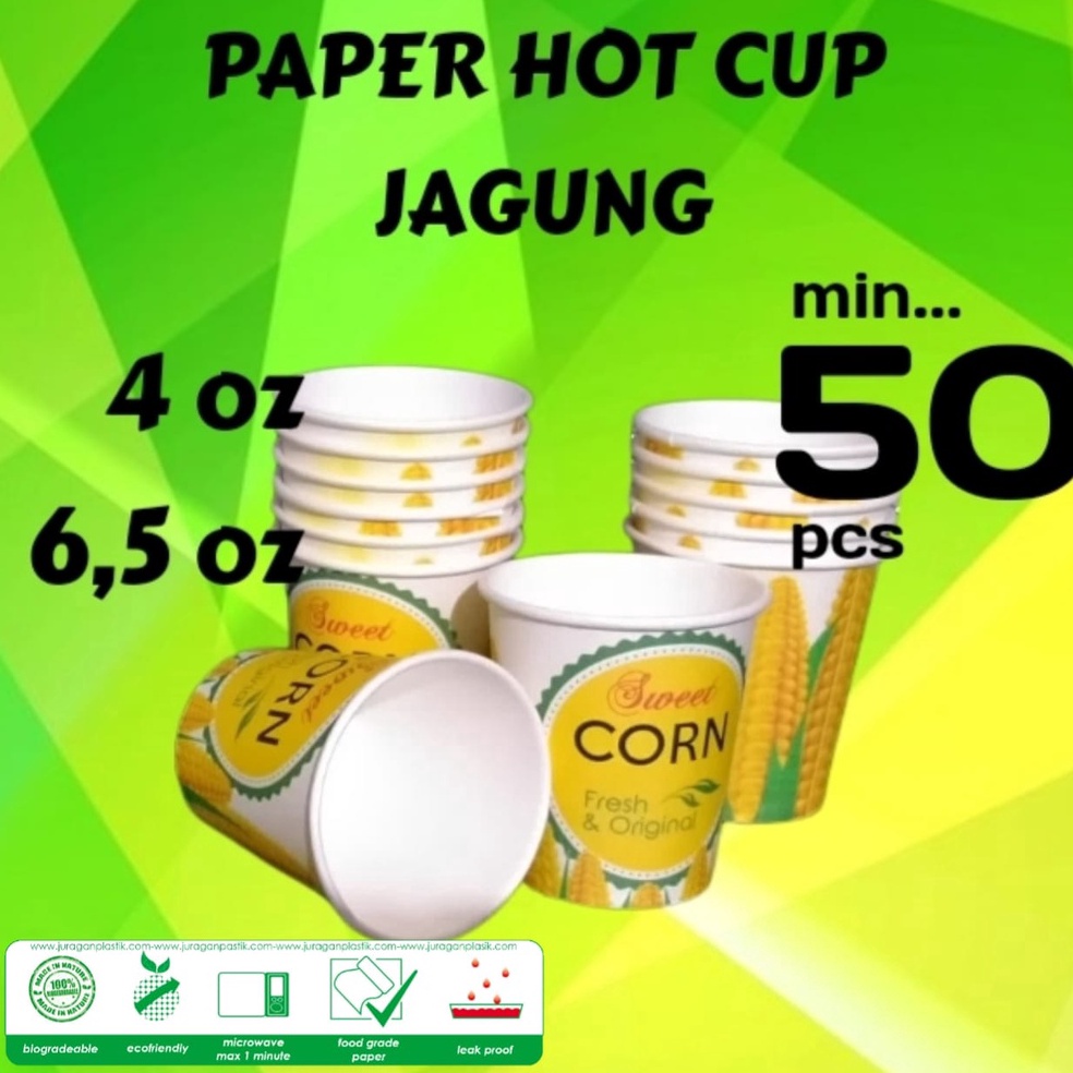 DISKON Paper Hot Cup Gelas Kertas Jagung Jasuke Kopi 4 Oz 65 Oz 12 ml 19 ml