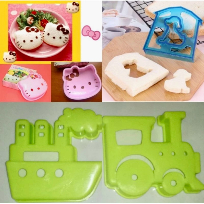 Cetakan roti nasi karakter hello kitty beruang mobil sandwich rice mold /cetakan nasi hello kitty/ce