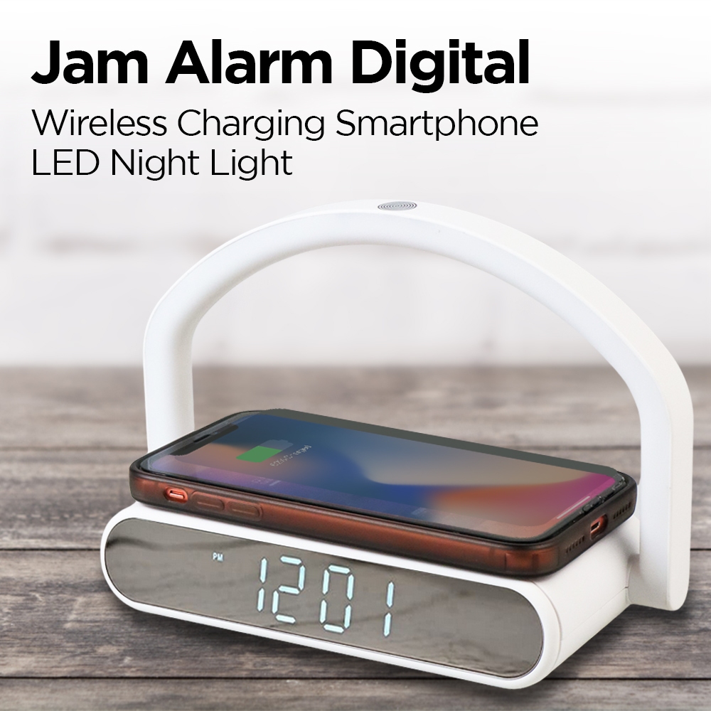 Jam Alarm Digital Wireless Power Bank Smartphone LED Night Light FMEB