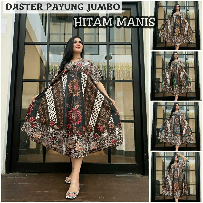 Daster Payung Jumbo Hitam Manis - Daster Klok Jumbo Busui Terlaris