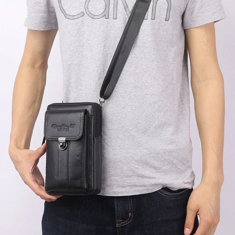 Tas slempang kulit Multifungsi Tas hp pria Sling bag Tas dada Xiau duo Li 9428