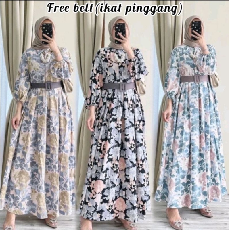 Rabela Maxi / GAMIS BUNGA PREMIUM CRINKLE MOTIF / GAMIS ZOYA BUNGA BELT
