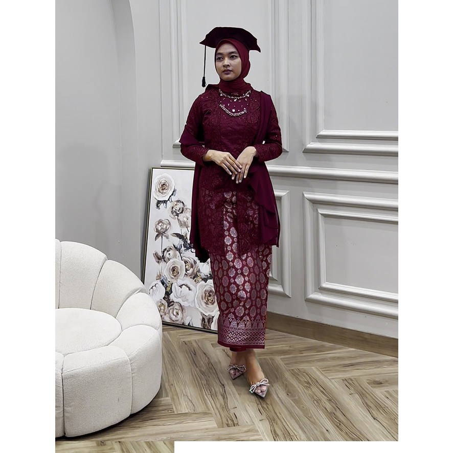 Kebaya Brokat Rok Prada Songket Kutubaru Kinara Prada Series Kebaya Songket Wisuda Lamaran Tunangan 