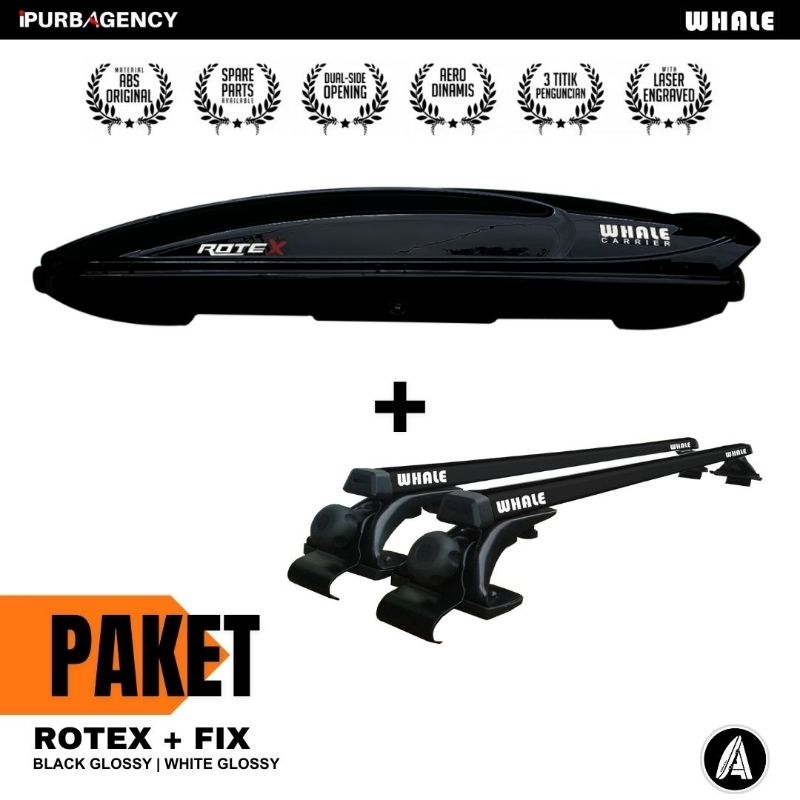Paket Whale Roof box RoteX + Cross bar Fix Jepit pintu: Universal