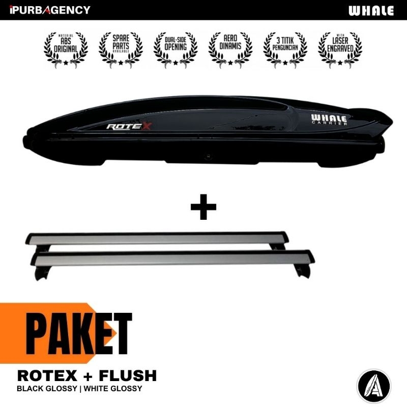 Paket Whale Roof box RoteX + Cross bar Flush rail: Universal