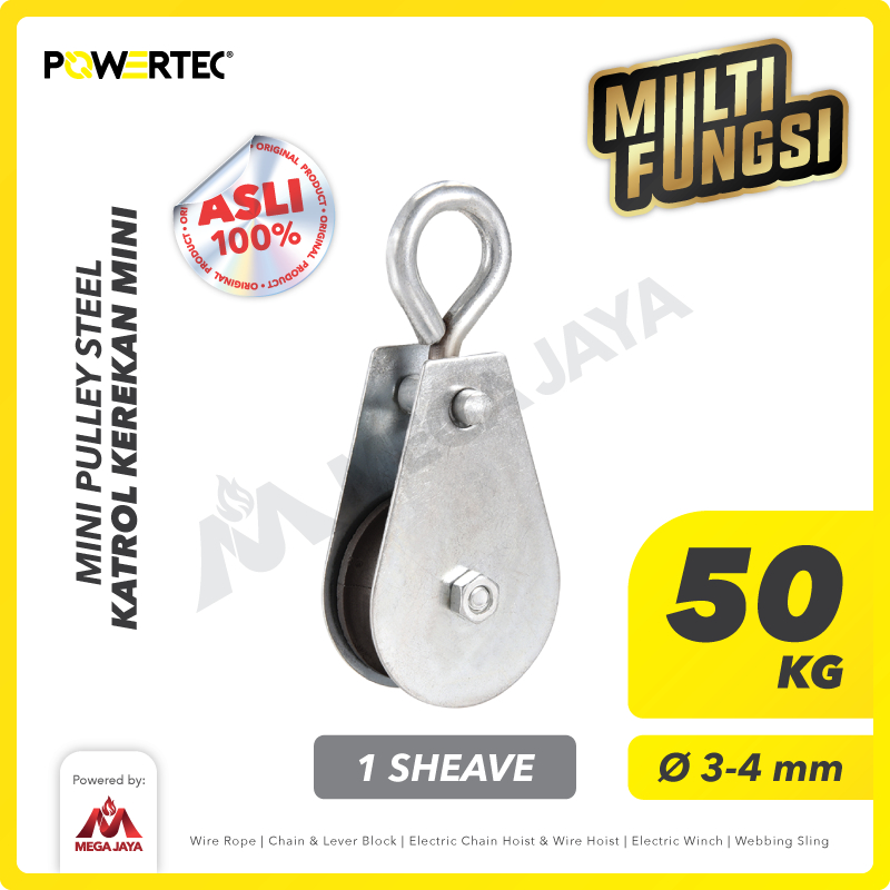 POWERTEC Mini Pulley Katrol Kerekan 50kg 12mm - 1 Sheave