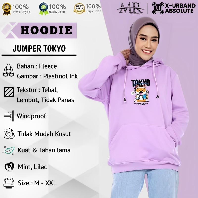 Hoodie Jumper Wanita Basic Sytle Lilac Kucing Tokyo Japan Kece Model Terbaru Brand Lokal XUA - F107