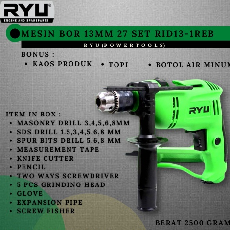 Impact Drill RID13-1 REB Full set Mesin Bor RID13-1REB RYU Original Mesin Bor Listrik Mesin Bor Tang