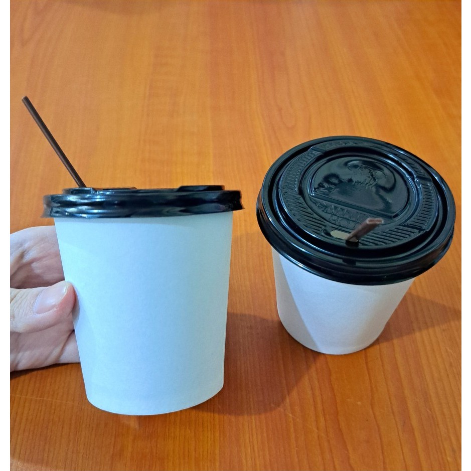 Gelas Kertas Kopi / Paper Cup Coffee Polos 6.5 Oz + Tutup + Sedotan