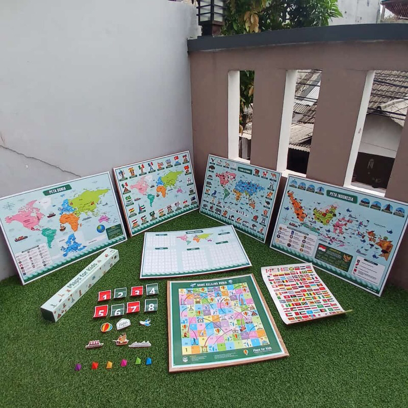 PETA DUNIA Bonus PETA INDONESIA  Map for Kids Original| Surury Agency