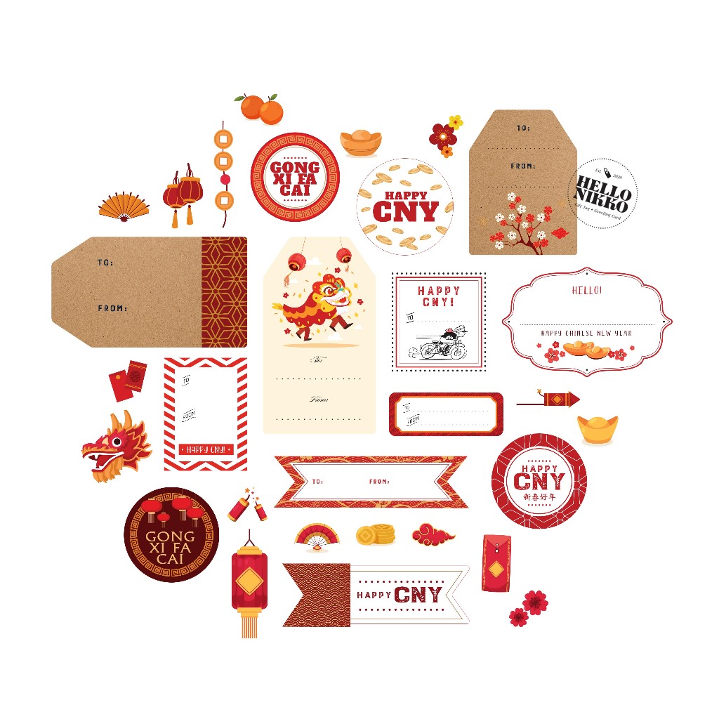 

CNY sinchia mix n match sticker - - Hang tag kartu ucapan kado sticker hampers parcel box dus ultah natal christmas cny ramadan lebaran
