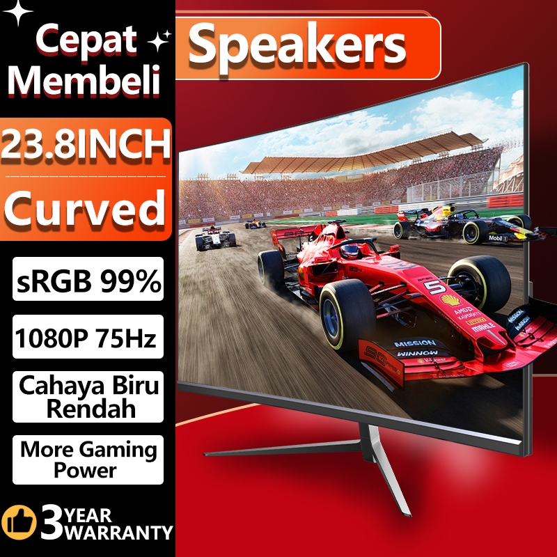Monitor, Monitor Game Profesional, Monitor 24 Inci, Tampilan Lengkung, Panel IPS, 75HZ Kecepatan Ref
