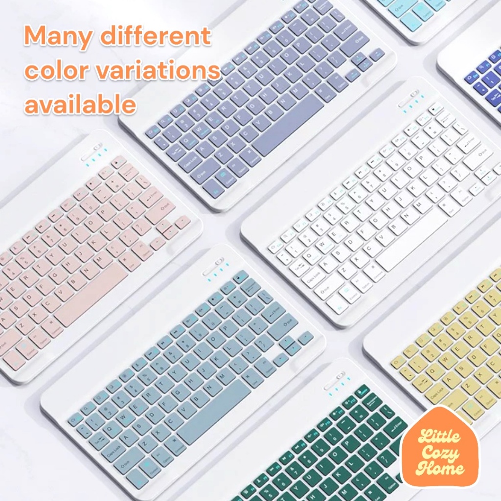 Bluetooth Keyboard and Dual Mode Mouse Set / Peralatan Kantor Sekolah / Wireless Lightweight Portable for Ipad Samsung Xiaomi iPhone Smartphone Warna Pastel Macaroon