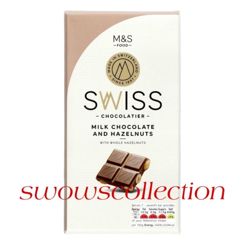 

M&S MARK MARKS & AND SPENCER SWISS MILK CHOCOLATE HAZELNUTS COKLAT COKELAT SUSU KACANG HAZELNUT