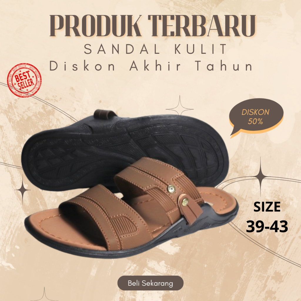 WIBI 39-43 Elegant Ear Wings Mocha - Sandal Kulit Slide Selop Pria Dewasa Ban 2 Original Wibi S22 - 