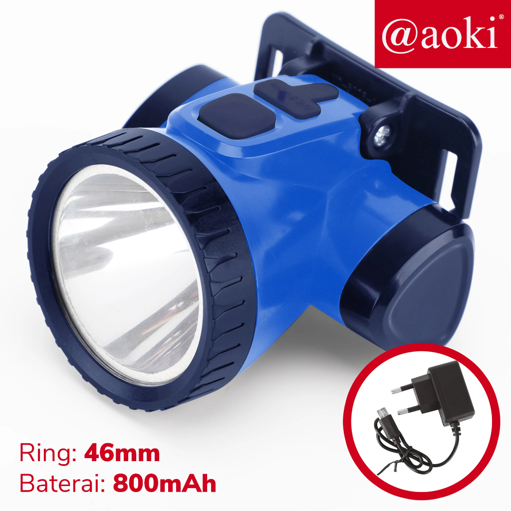 SENTER KEPALA MINI AOKI AK-3677C 10W - TYPE-C - FREE CHARGER - TAHAN LAMA