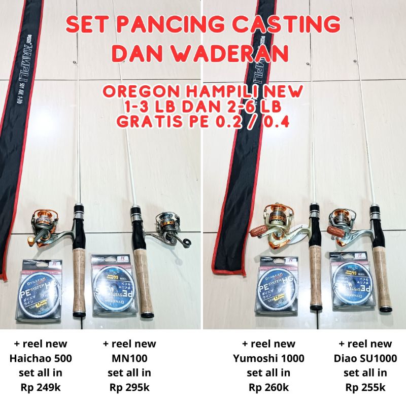 set Oregon Hampili paket Pancing Spinning Casting 1-3lb dan 2-6lb
