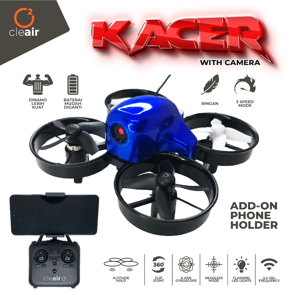 CleAir O2 - Drone Mini Kacer Ready to Fly 3D stunt Quadcopter Headless/Altitude Hold Steady Hovering Drone Full sets with baterry/charging cable Image 5